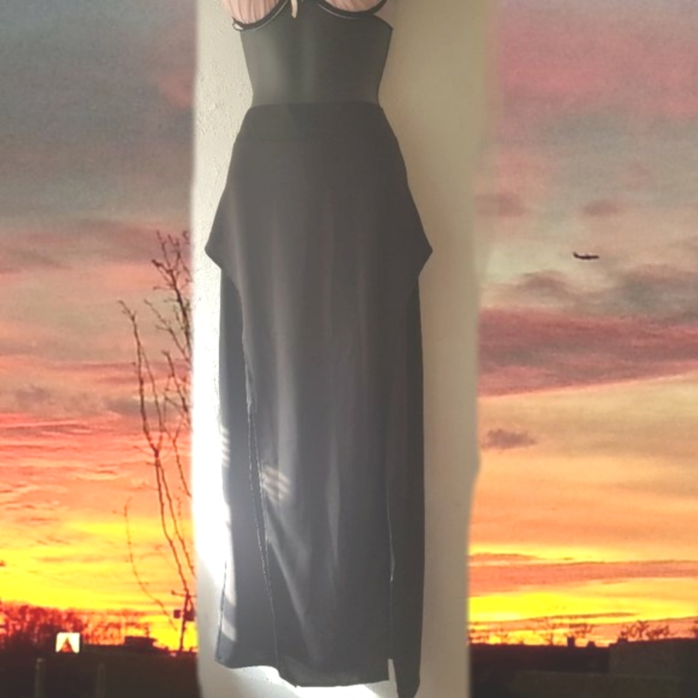 Long Black Double Split Skirt